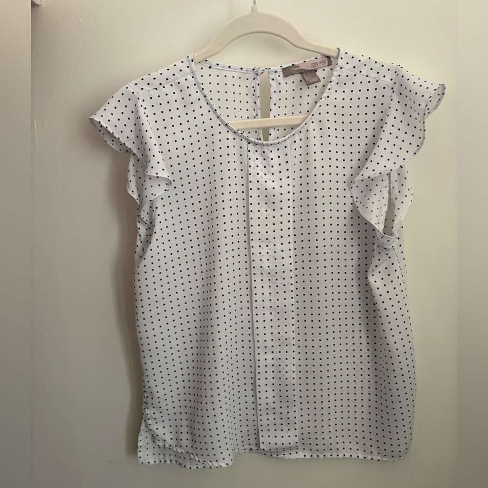 Forever 21 White and Blue Dotted Blouse